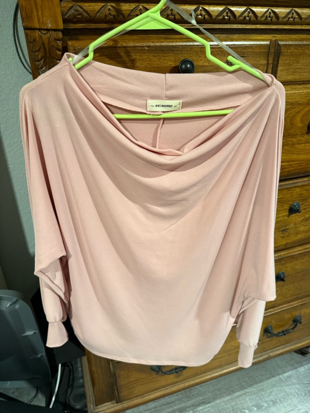 eesome Blush Pink Draped Cowl Neck Top